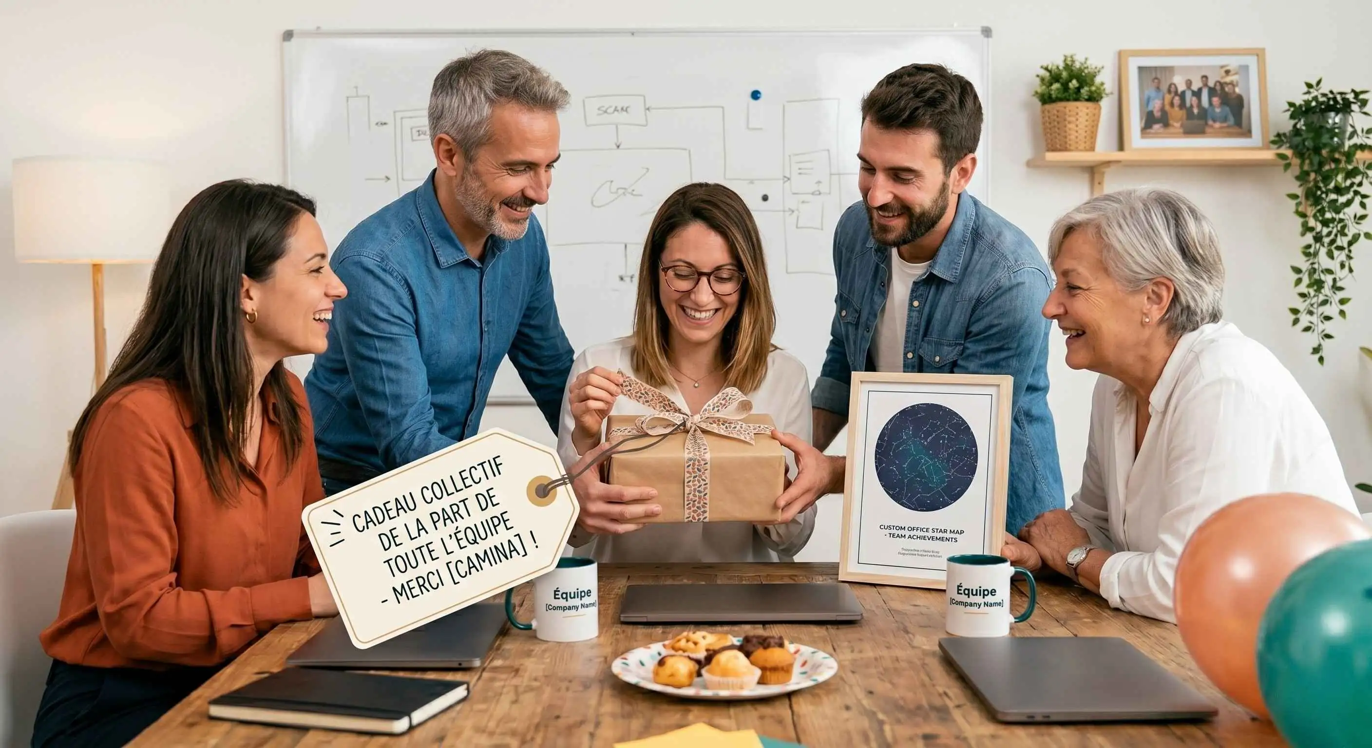 cadeau collectif collègues départ bureau organisé en groupe